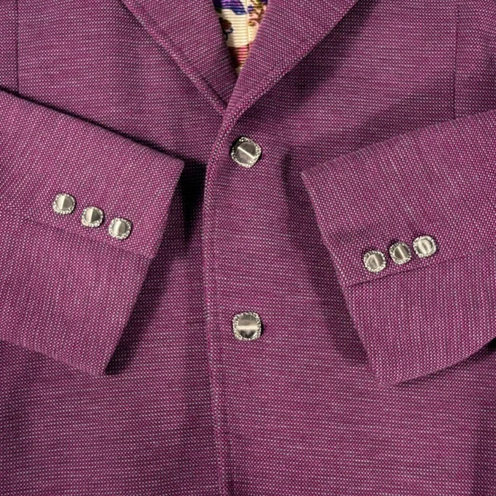 Vintage 70s Handmade Purple Knit Blazer Animal Print Leisure Suit Disco Mens 44